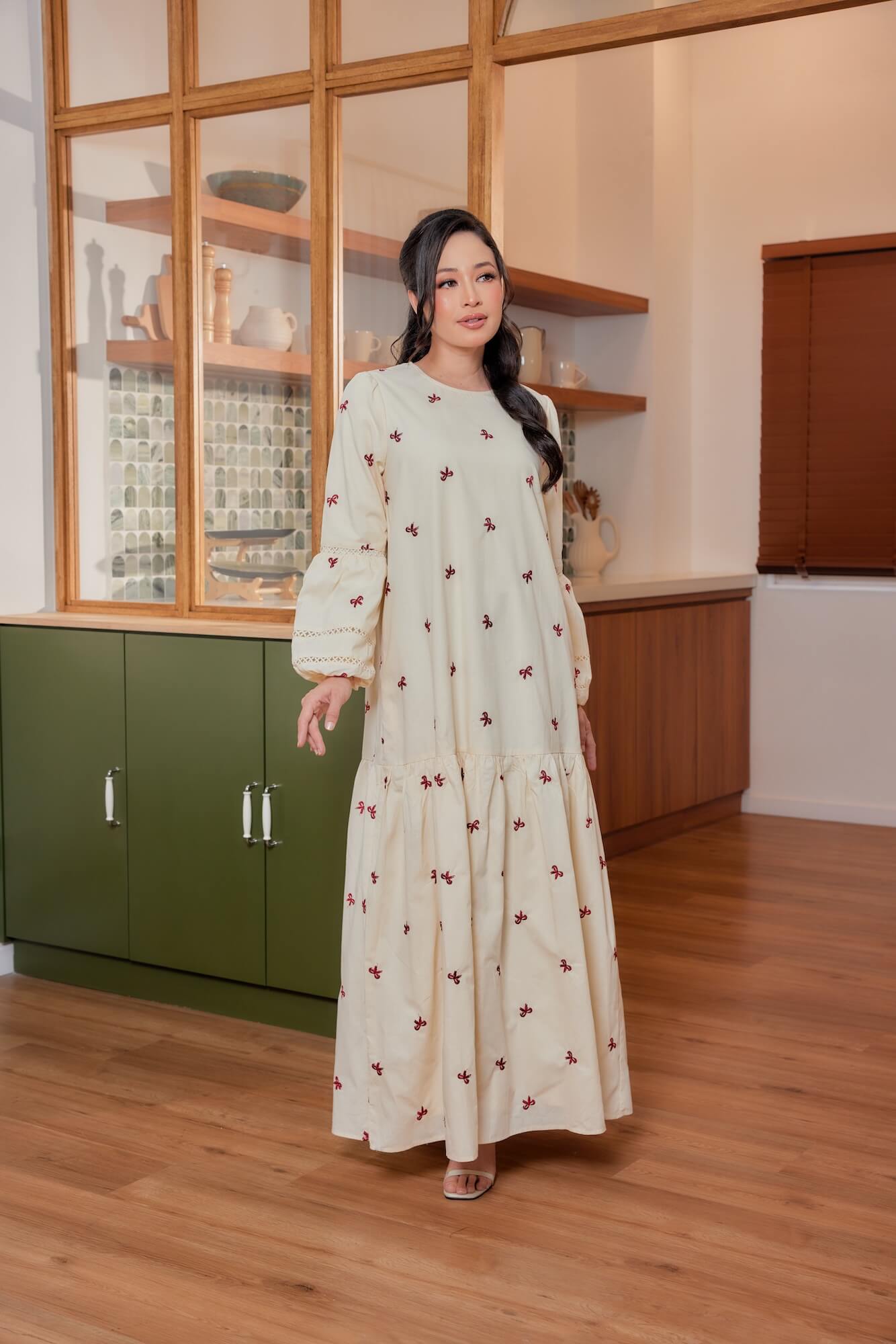 Nancy Dress - Cream with Red Coquette