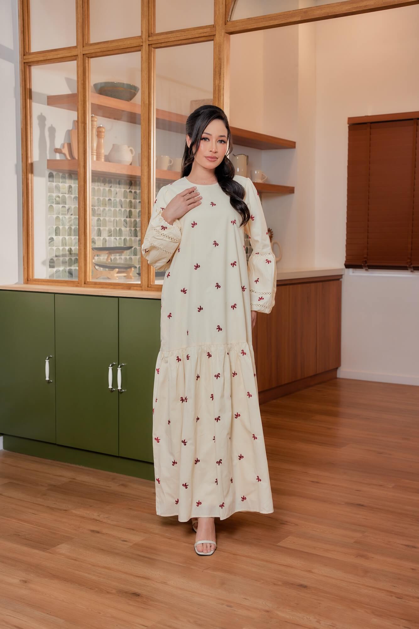 Nancy Dress - Cream with Red Coquette