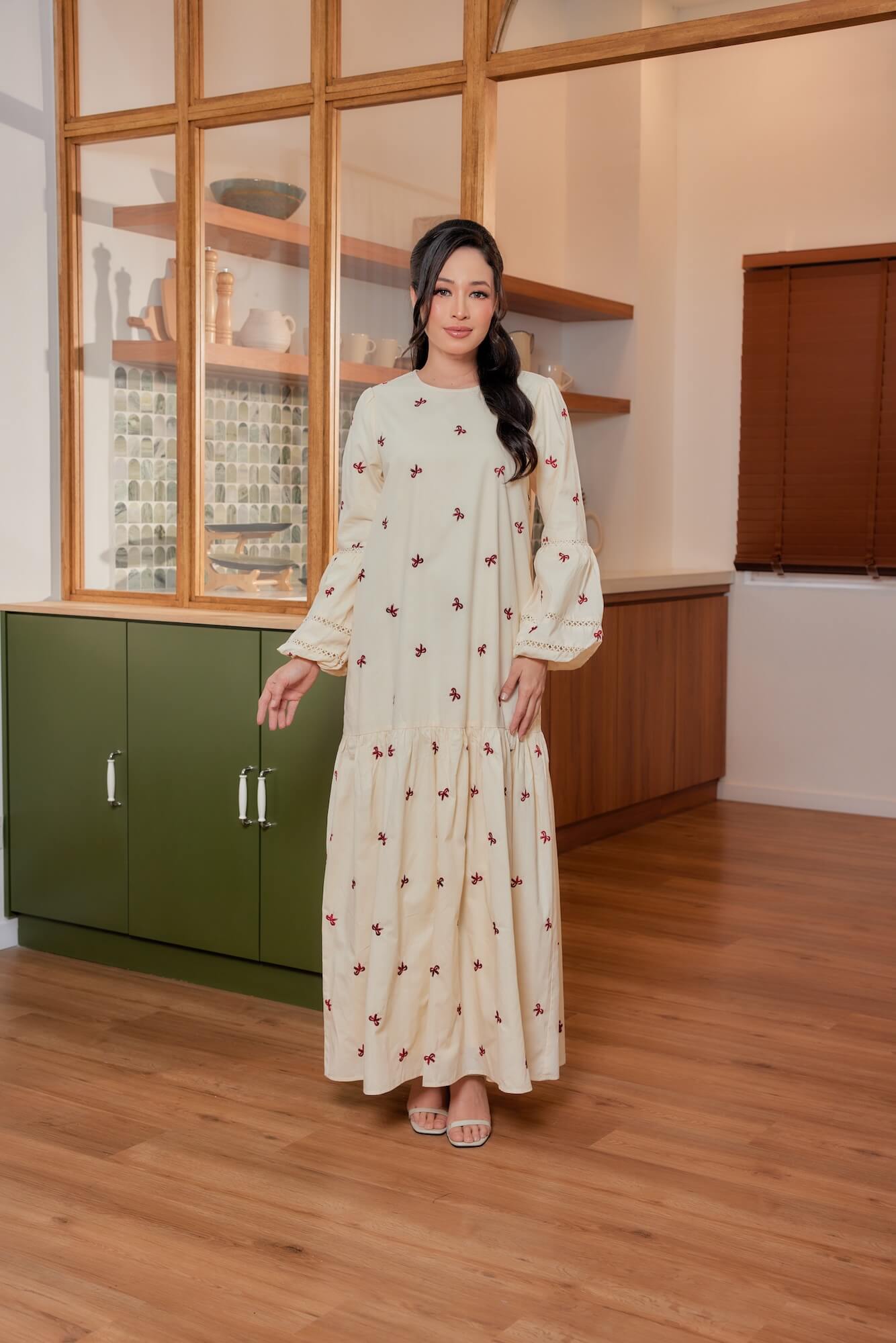 Nancy Dress - Cream with Red Coquette