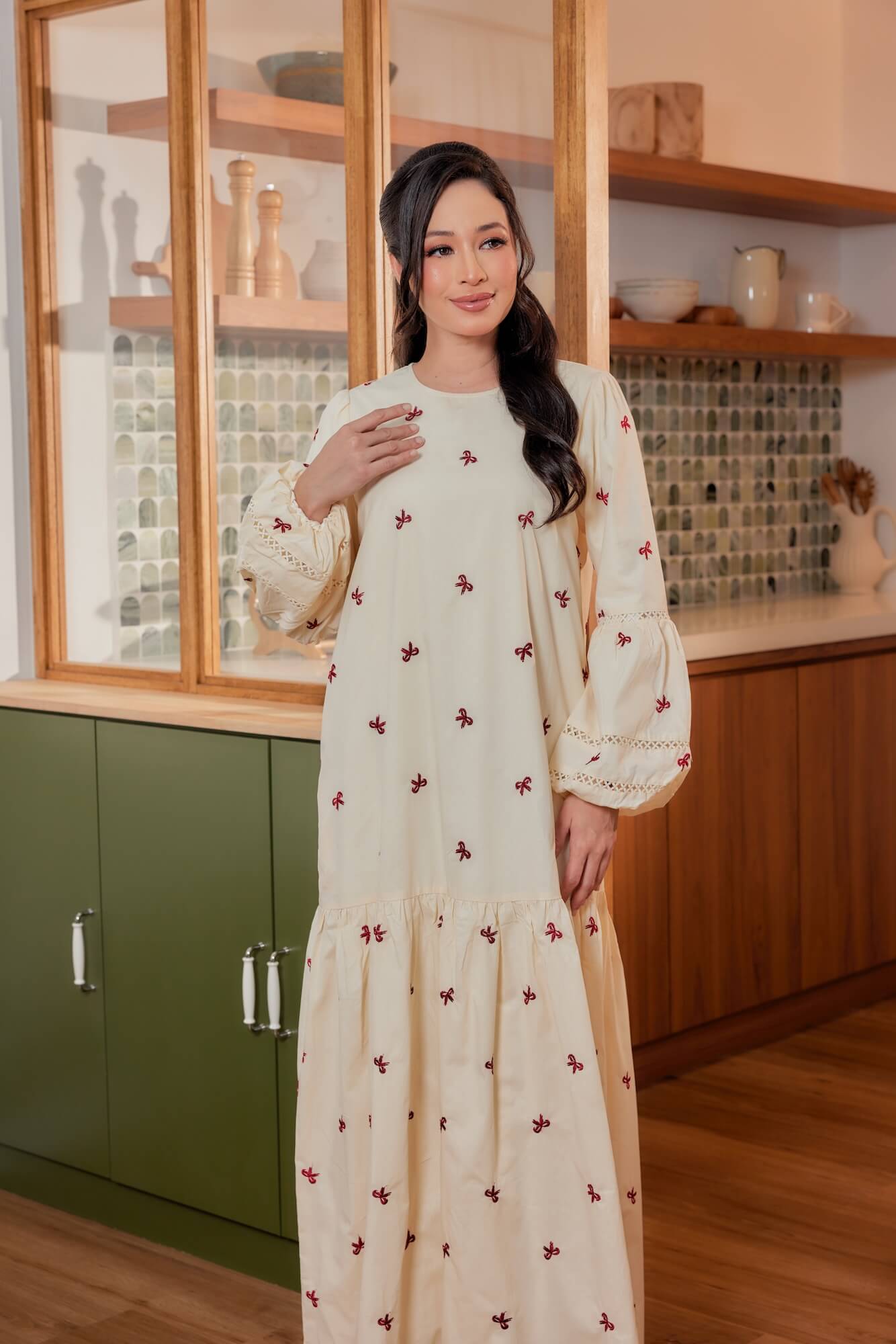 Nancy Dress - Cream with Red Coquette