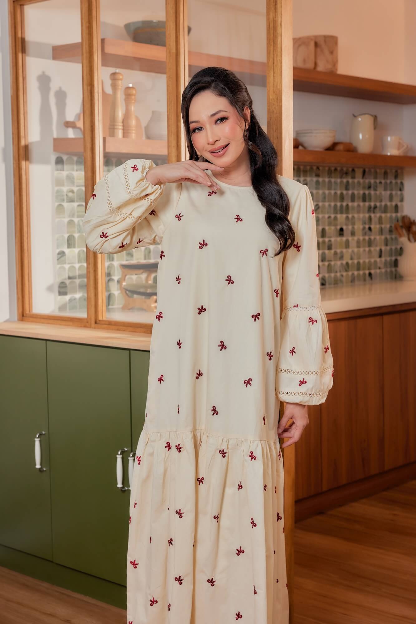 Nancy Dress - Cream with Red Coquette