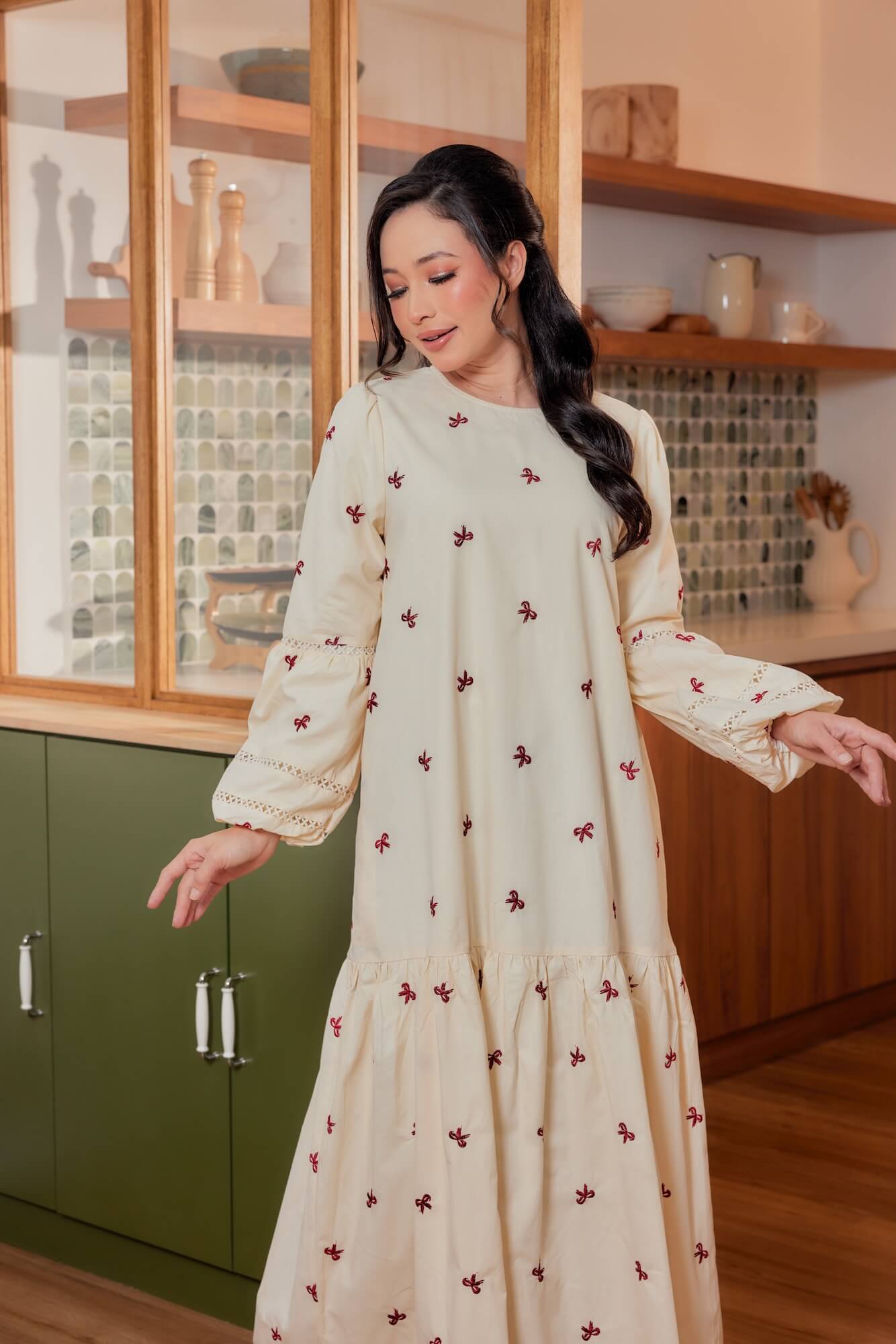 Nancy Dress - Cream with Red Coquette
