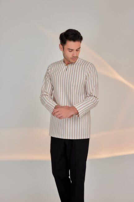 Kurta Rusyan - Light Brown with White Stripe