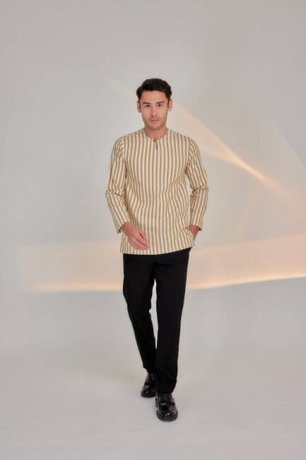 Kurta Rusyan - Brown Mustard with White Stripe
