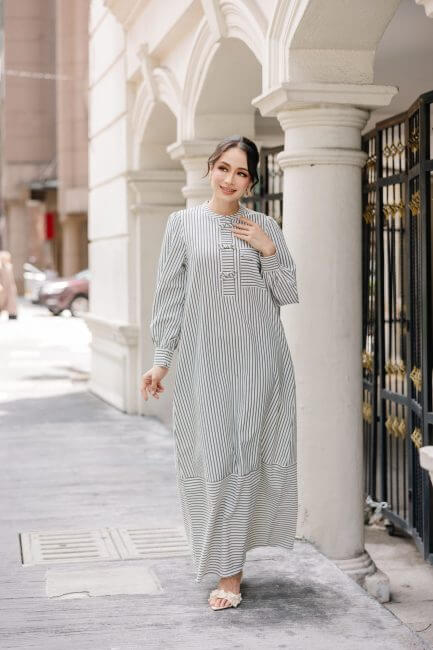 Posy  Dress - White with black striped